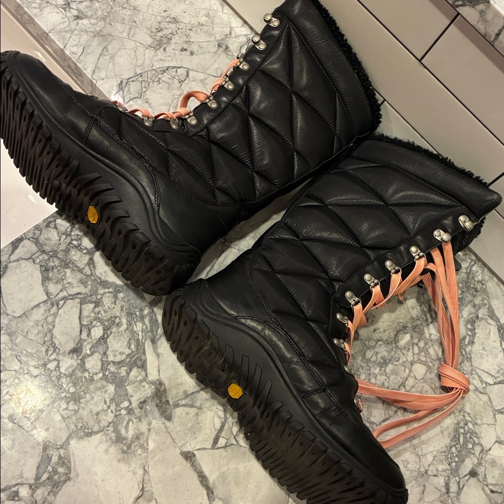 UGG Black Winter lined waterproof Lace-Up Boots  Pink XL long Laces 10m - Picture 11 of 12